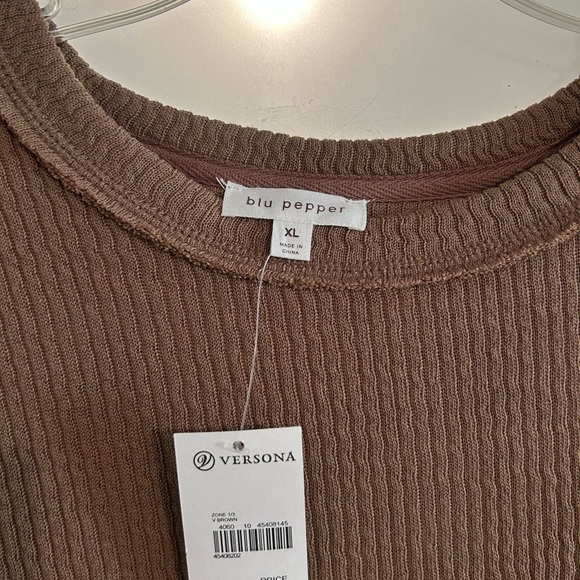 Brown Ribbed Long Sleeve Top - Picture 2 of 4